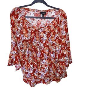 I.N. Studio Red Floral Blouse bell sleeves 1X